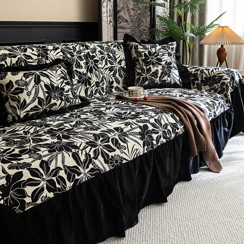 Vintage Style Sofa Cover Non-slip Couch Slipcover with Elegant Pattern