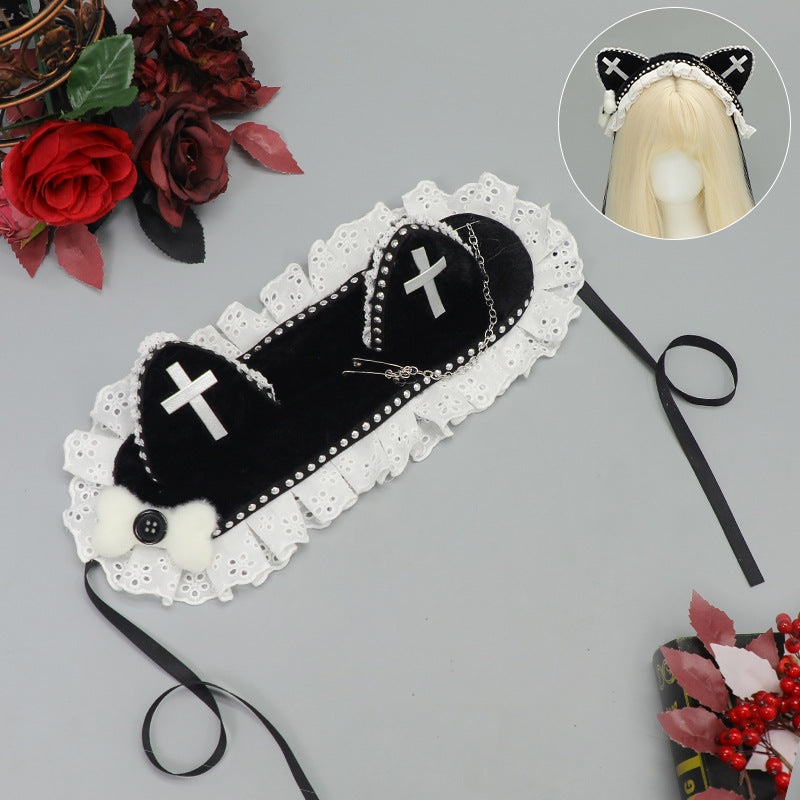 Goth Cat Ear Hair Band with Rivet Detail