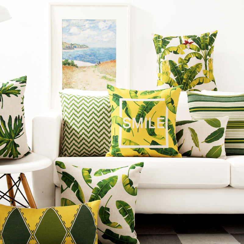 American Style Yellow Bottom Plant Pillowcase 45x45cm Home Decor Cushion Cover