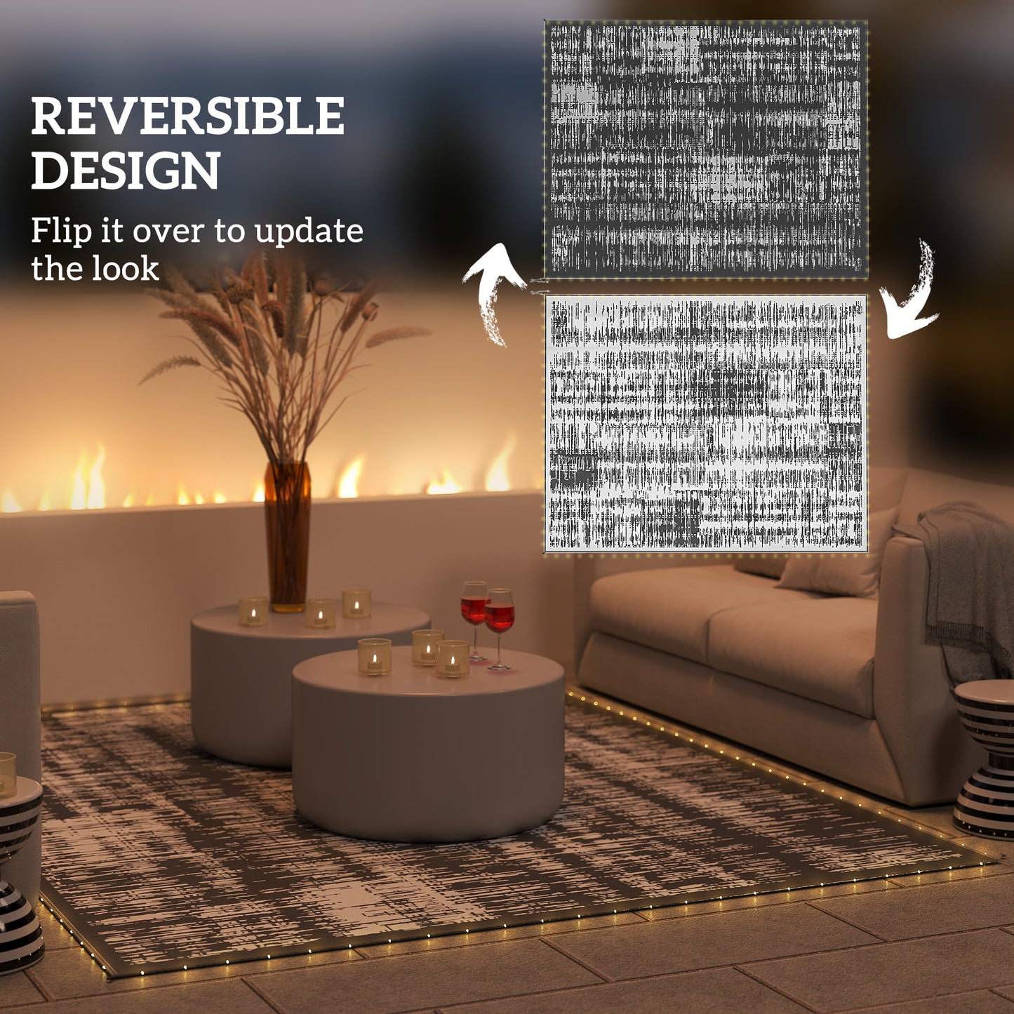 Reversible Outdoor Rug with LED Lights & Carry Bag - Dark Gray