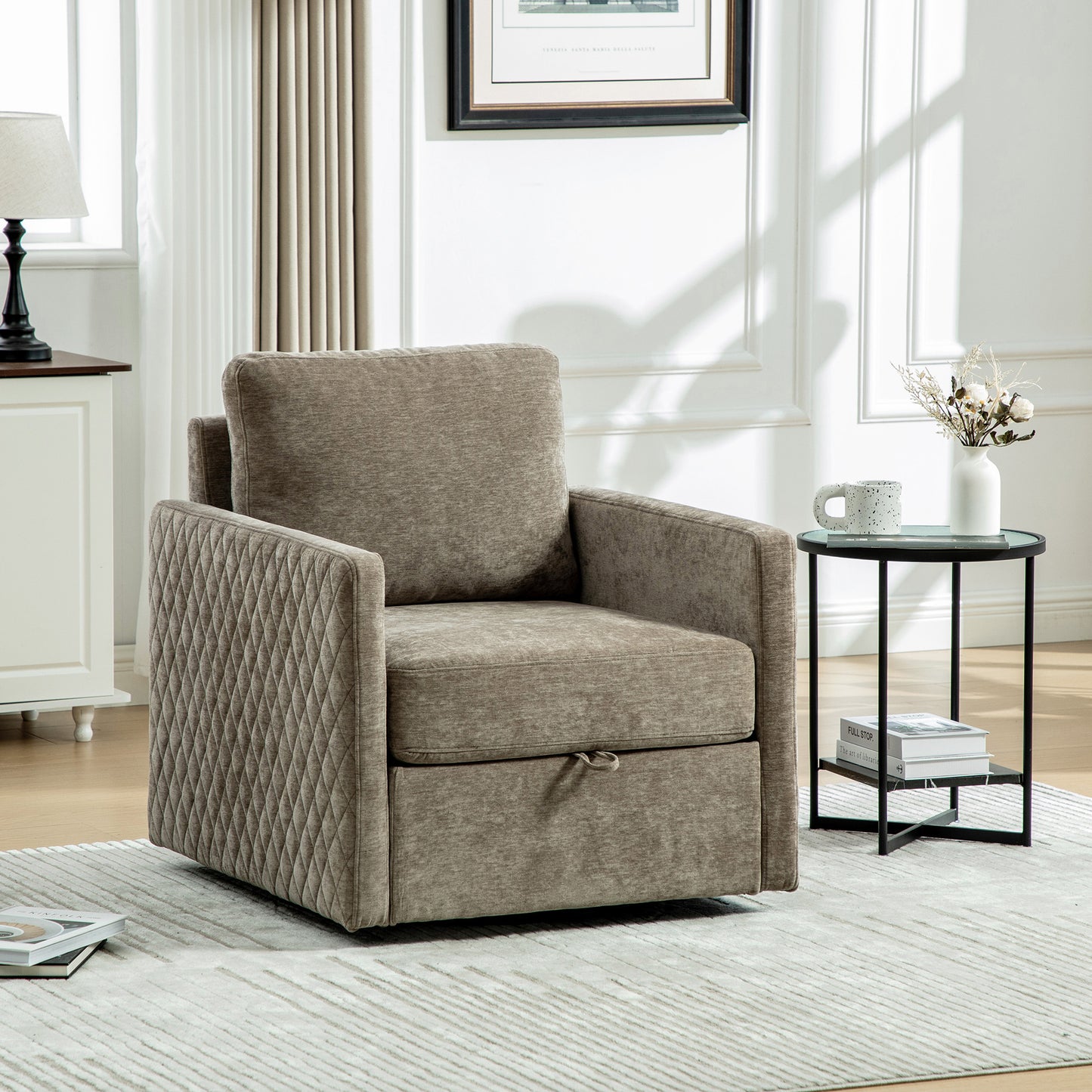 29.5'' Wide Upholstered 360° Swivel Armchair with Hidden Storage - Taupe