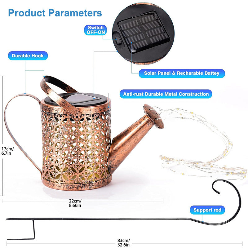 2-Pack LED Solar Watering Can Light String - Outdoor Decor