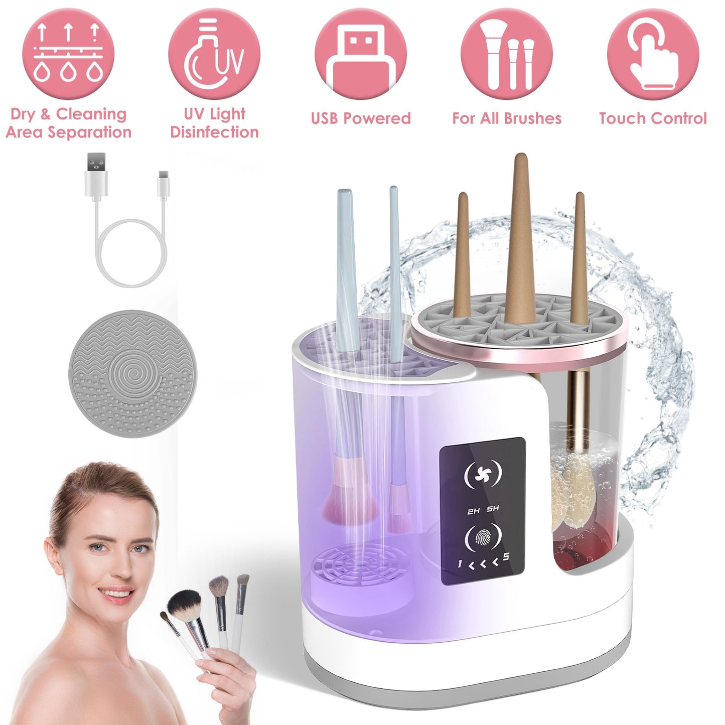 4-in-1 Automatic Electric Makeup Brush Cleaner & Dryer with UV Disinfection