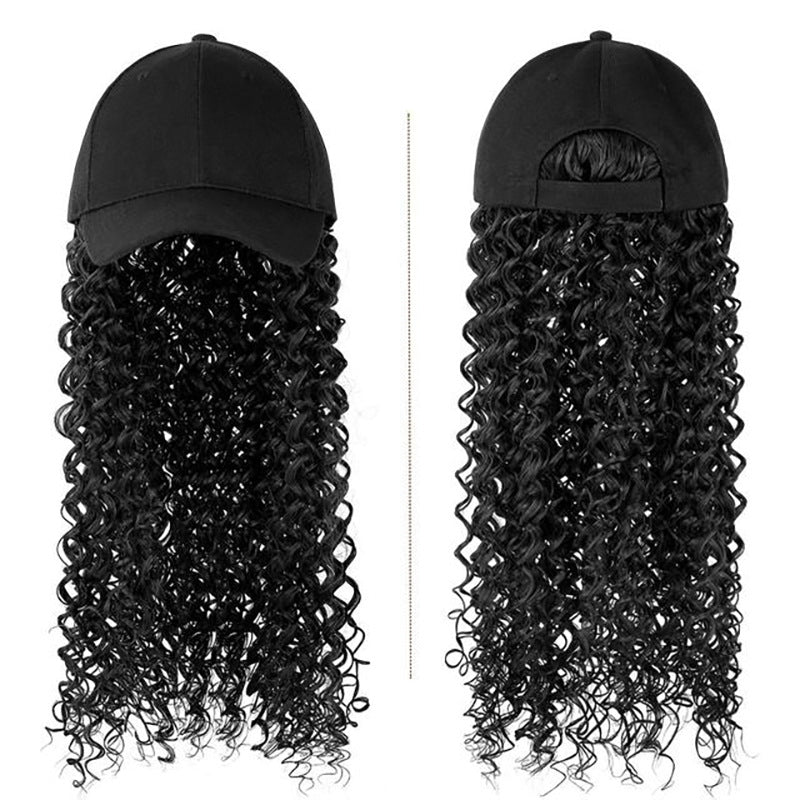 Women's Fashion Headgear with Hat and Wig - Natural Hair & Curl Styles