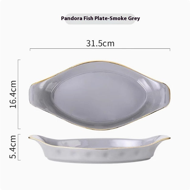 Cream Style Household Fish Platter - Long Porcelain Dinner Plate for Kitchen