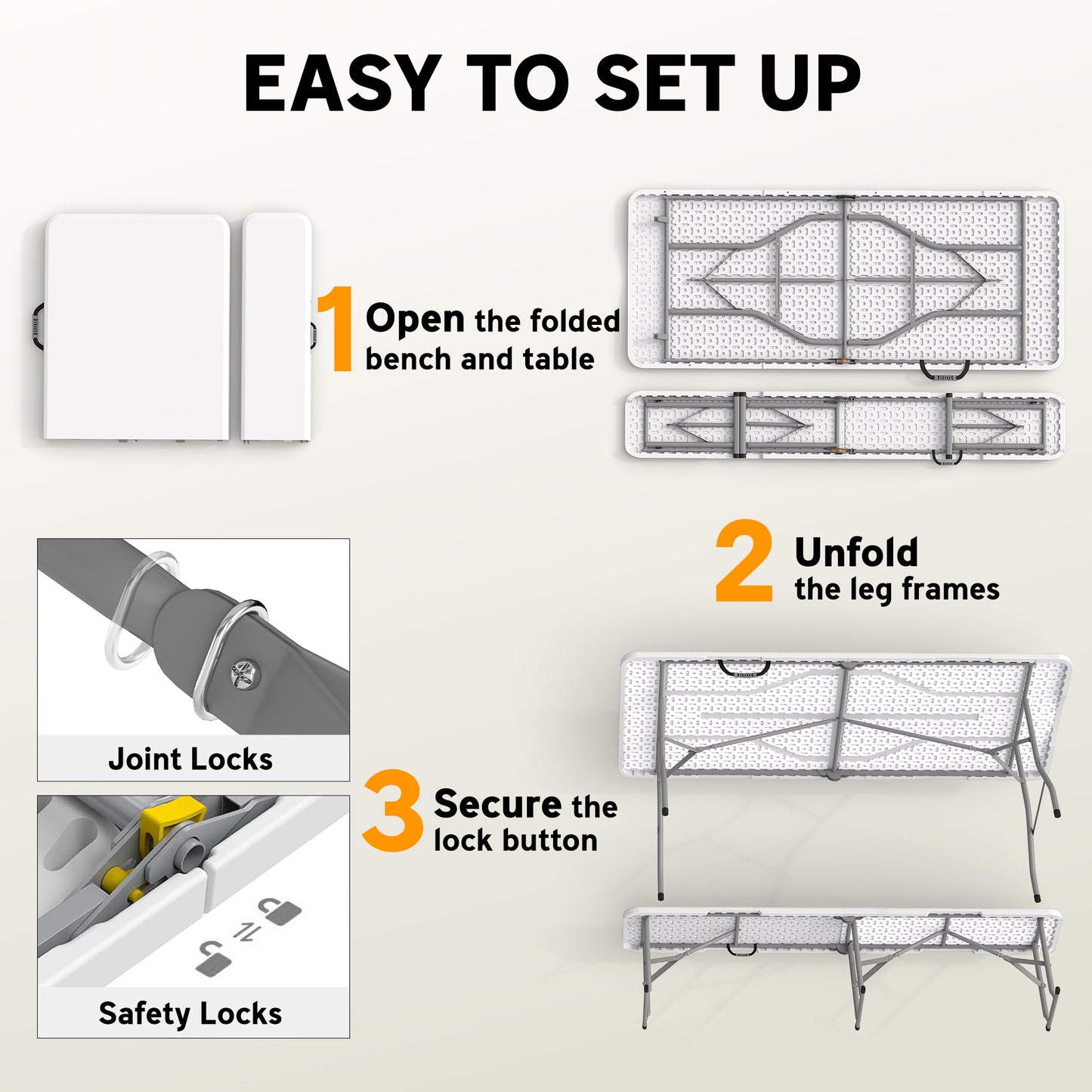 Portable Folding Picnic Table and Chairs Set - White