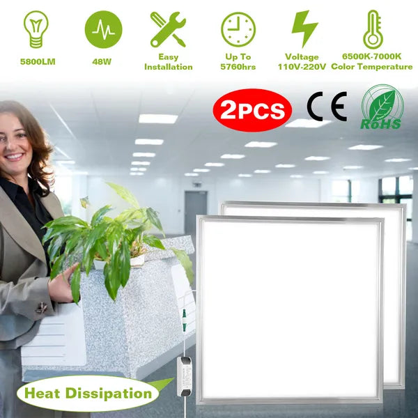 48W LED Panel Light 5800LM 7000K Ceiling Recessed Troffer Light - 2 Pack
