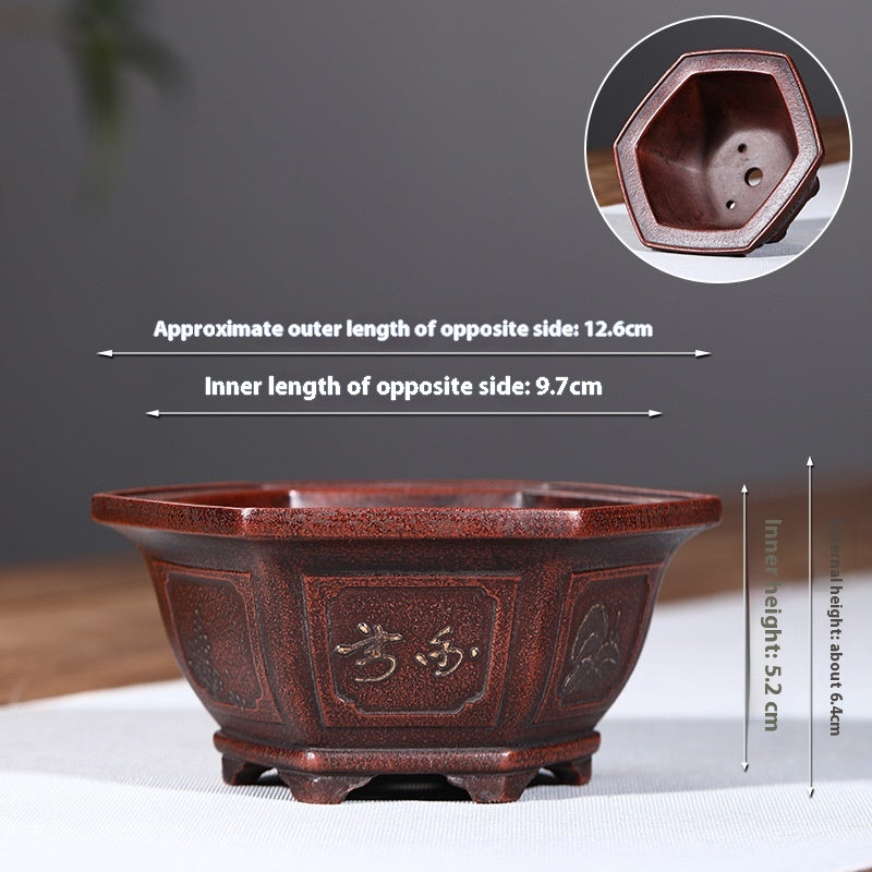 Purple Clay Flowerpot with Chinese Style Design Small Round & Square Options