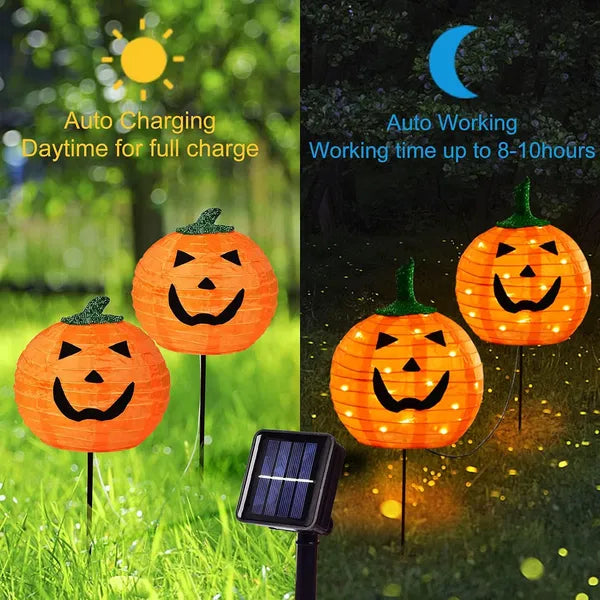 Solar Pumpkin LED Stake Lights - Set of 4 for Halloween Decoration
