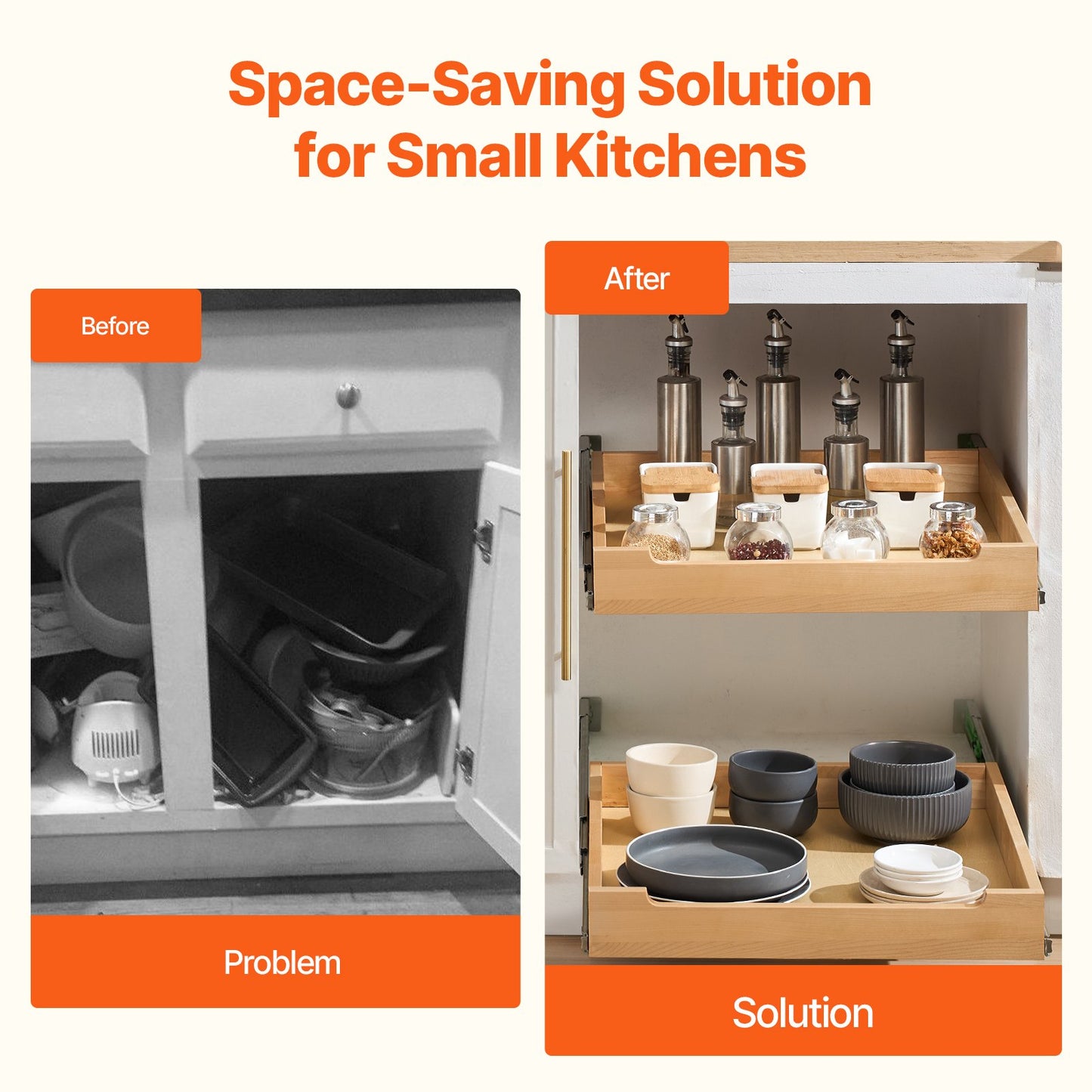 Pull Out Cabinet Organizer with Soft Close Slide-Out Shelf - Natural