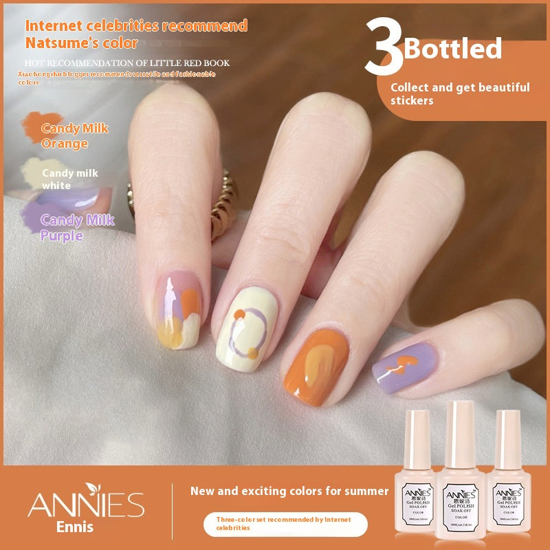 Three-Color Gel Nail Polish Set for Manicure - Nude, Purple, Orange