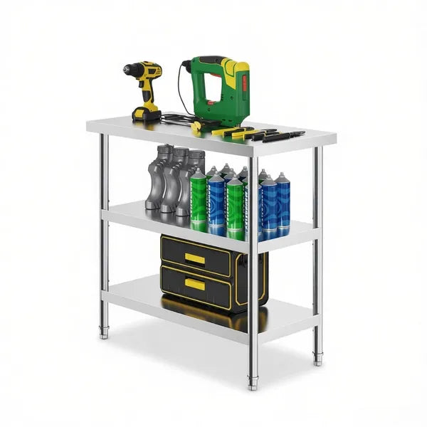 Metal Work Table With Adjustable Shelves For Kitchen