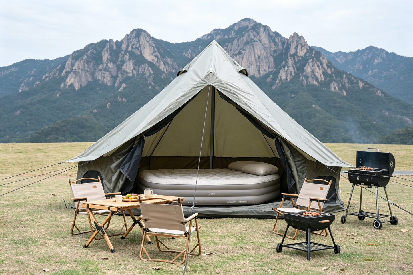 Spacious 9.8ft Oxford Bell Tent for Family Camping - Green