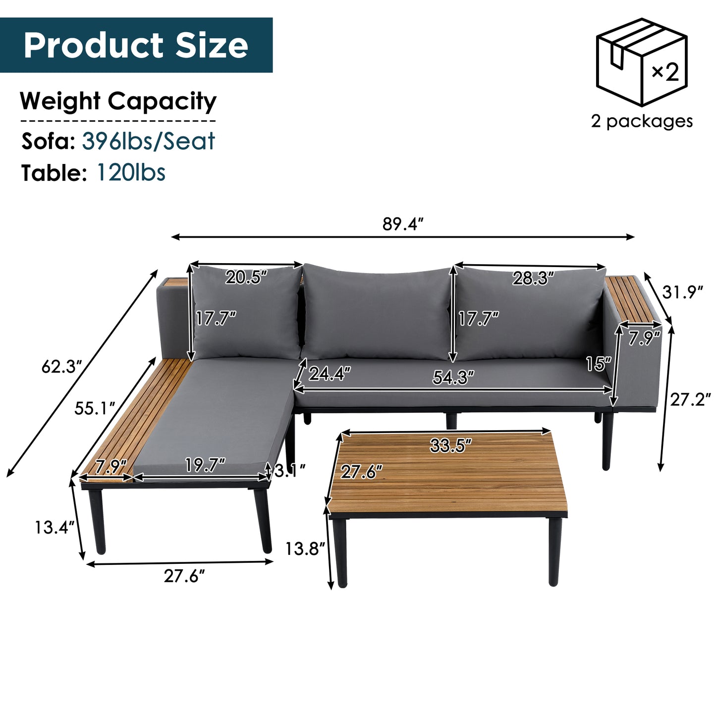 Luxury Patio Furniture Set With Removable Cushions And Coffee Table,