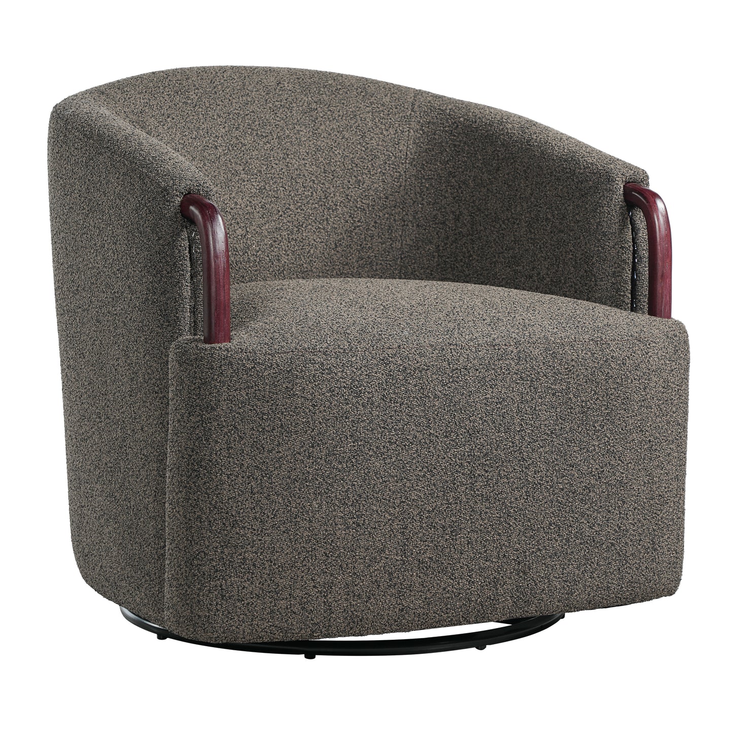 30 Modern Boucle Swivel Barrel Chair With Solid Wood Accents, Soft