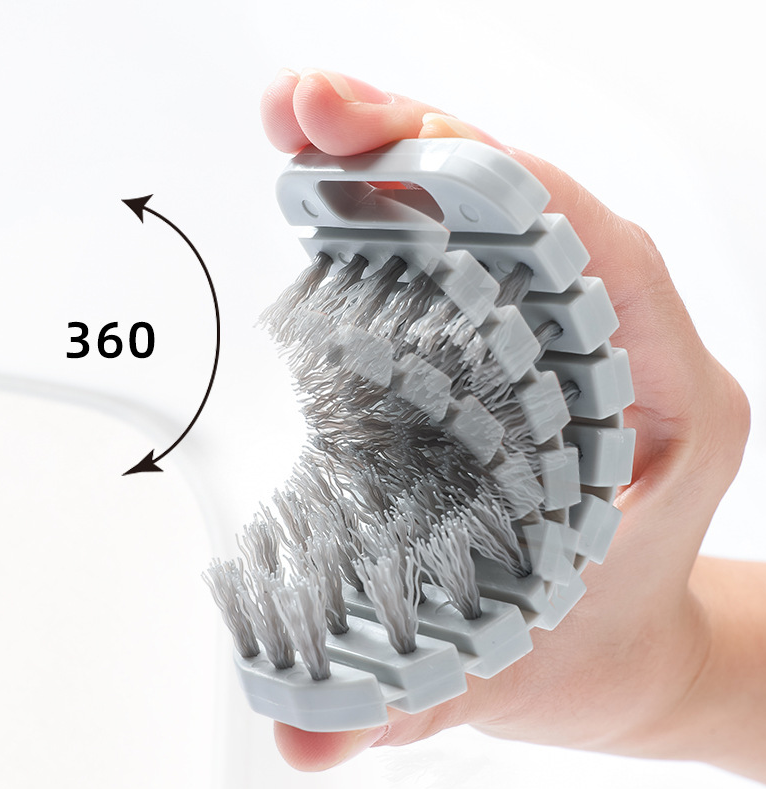 Flexible Fruit and Vegetable Cleaning Brush, Bent Design - White & Grey