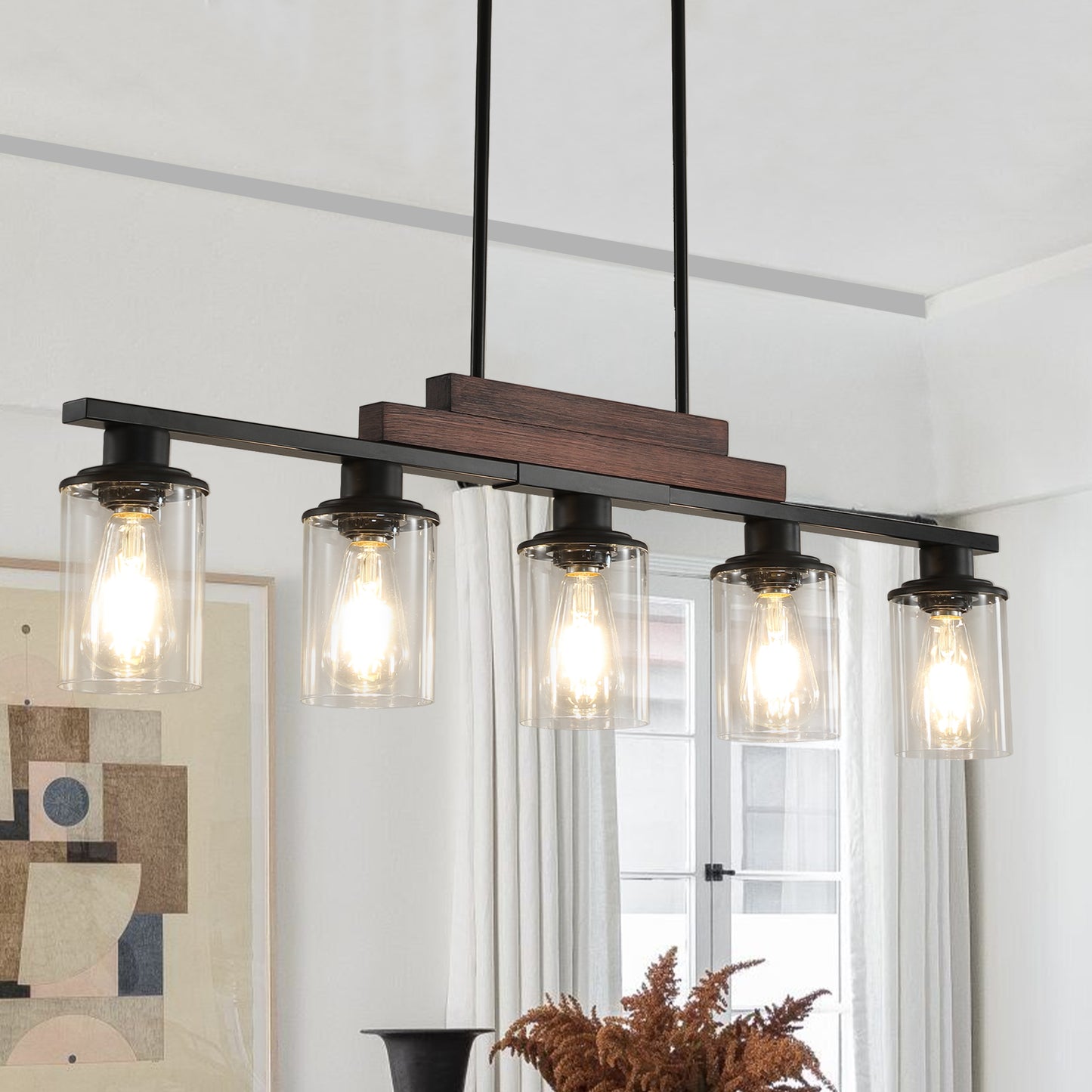 Industrial Farmhouse 5-Light Pendant Chandelier - Adjustable Height
