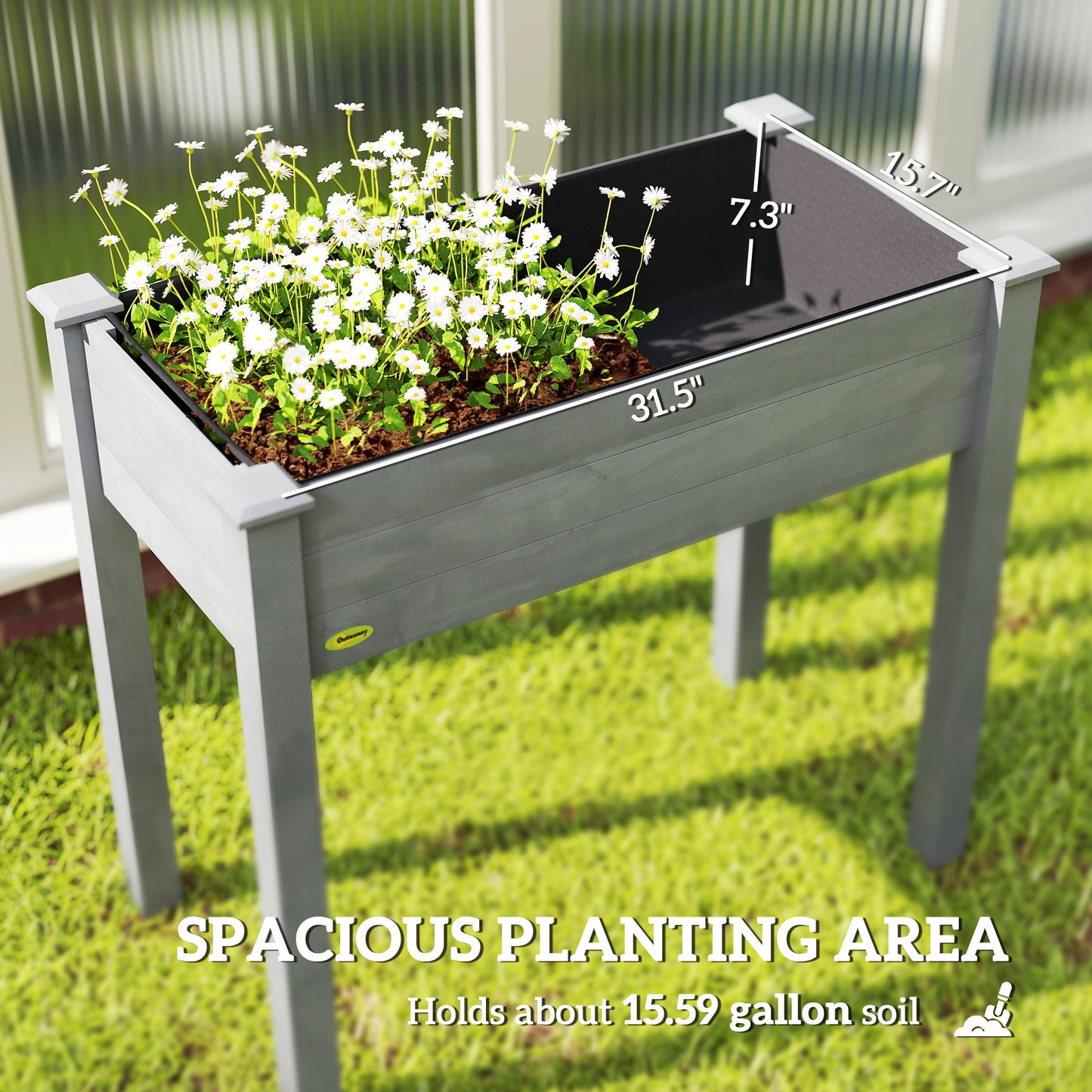 34-Inch Elevated Wooden Garden Bed with Drainage Holes - Dark Gray