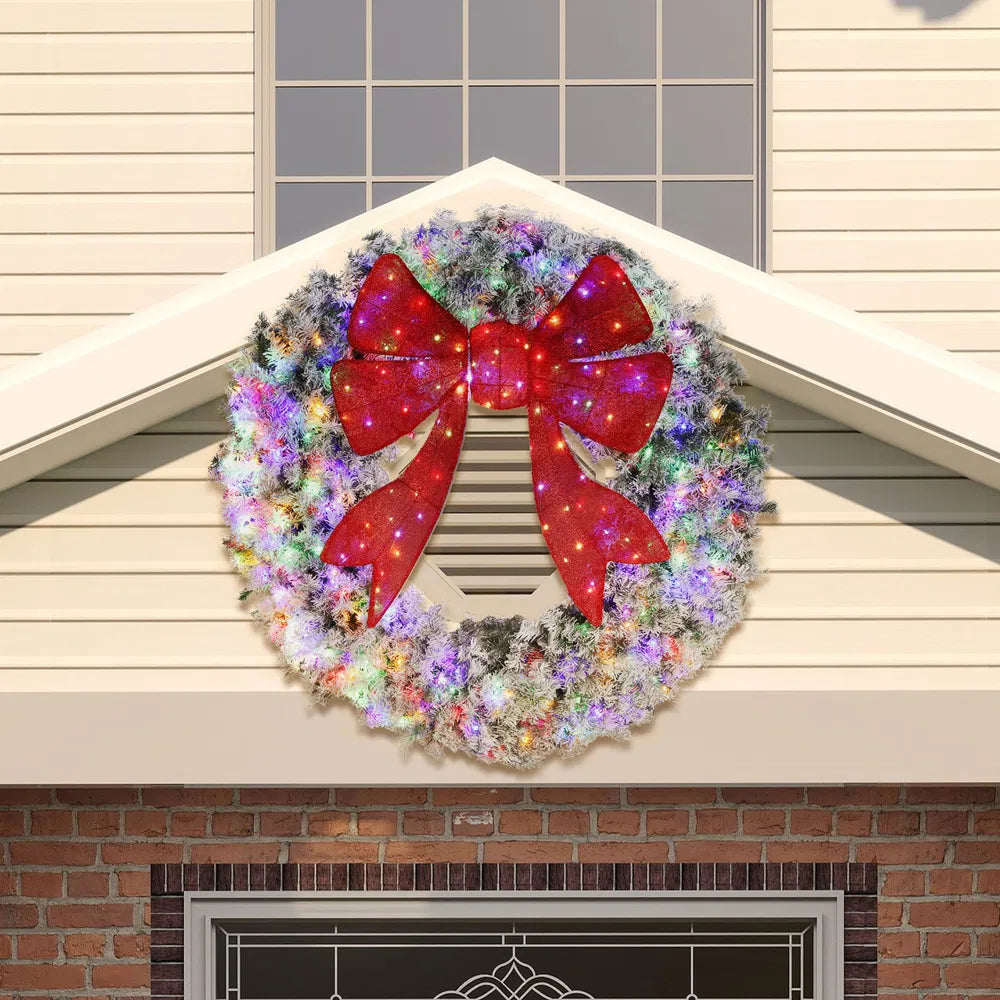 60-Inch Snow-Flocked Christmas Wreath with LED Lights