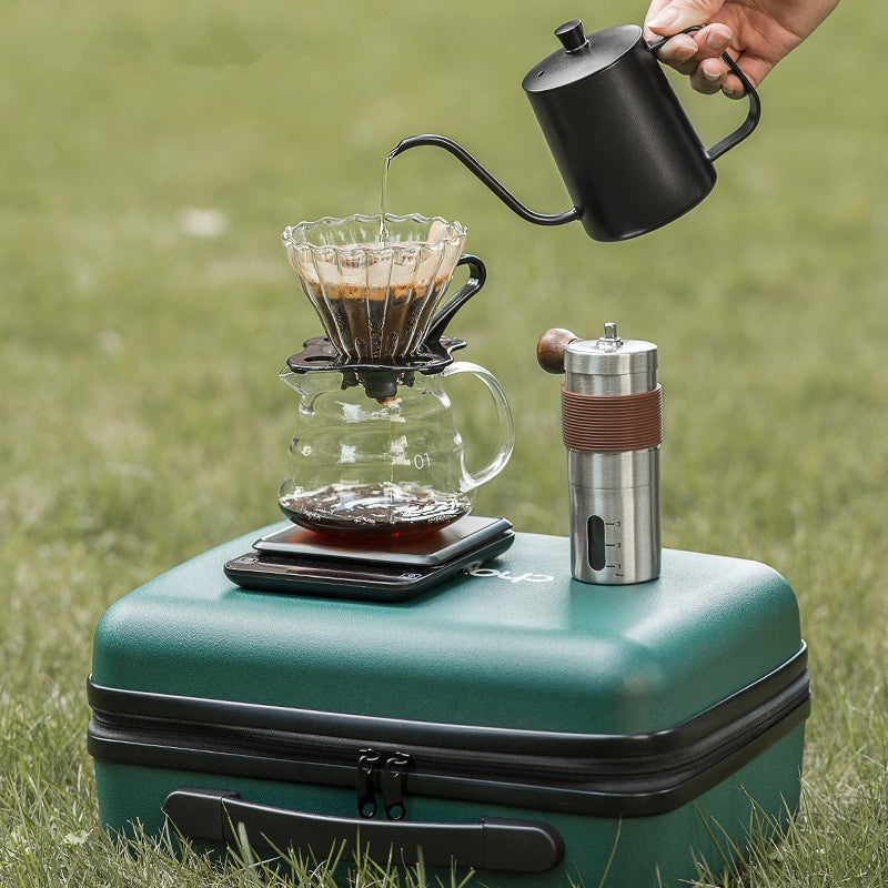 Portable Coffee Maker Set with Hand Grinder and Accessories - Suitcase Packaging