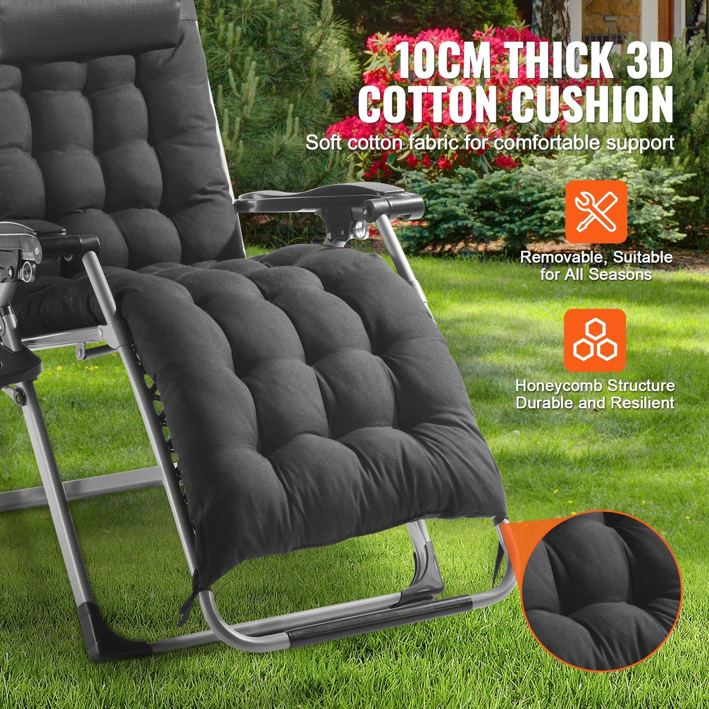 Heavy-Duty 26-Inch Zero Gravity Lounge Chair with Cushions - Indoor & Outdoor