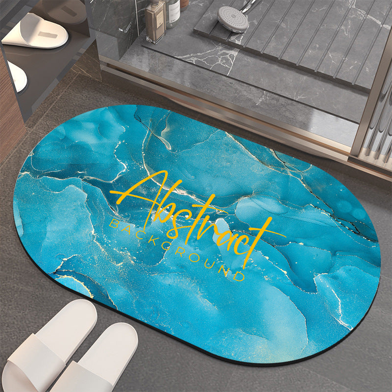 Anti Slip Water Absorbing Toilet Mat - Oval Bathroom Rug, Non-Slip Silicone