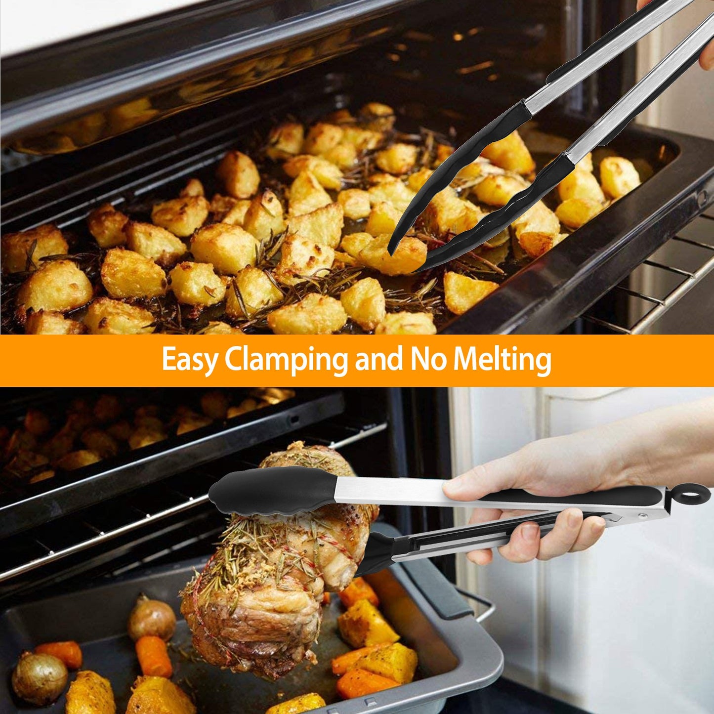 Stainless Steel Locking Tongs Set with Silicone Tips - 3 Pcs