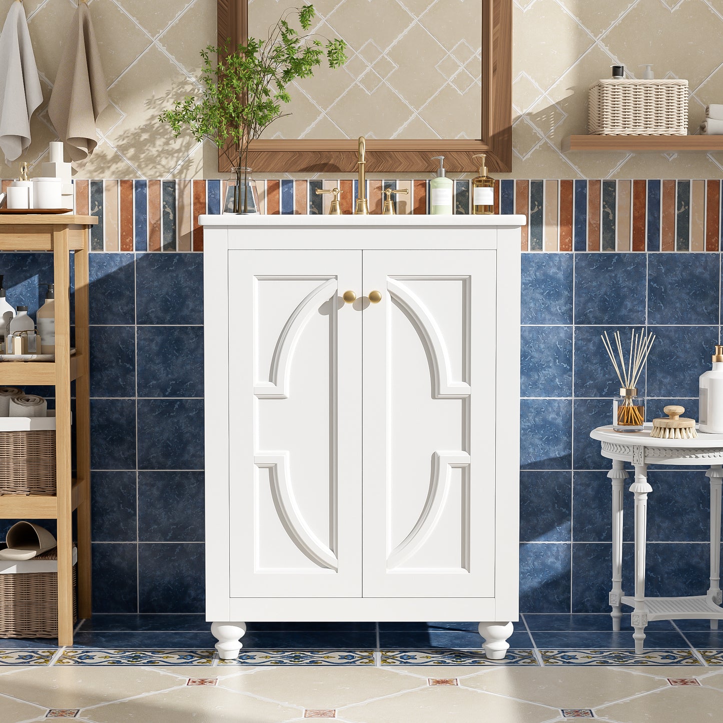 Modern 24" Bathroom Vanity with Ornate Design & Soft-Close Hinges - White