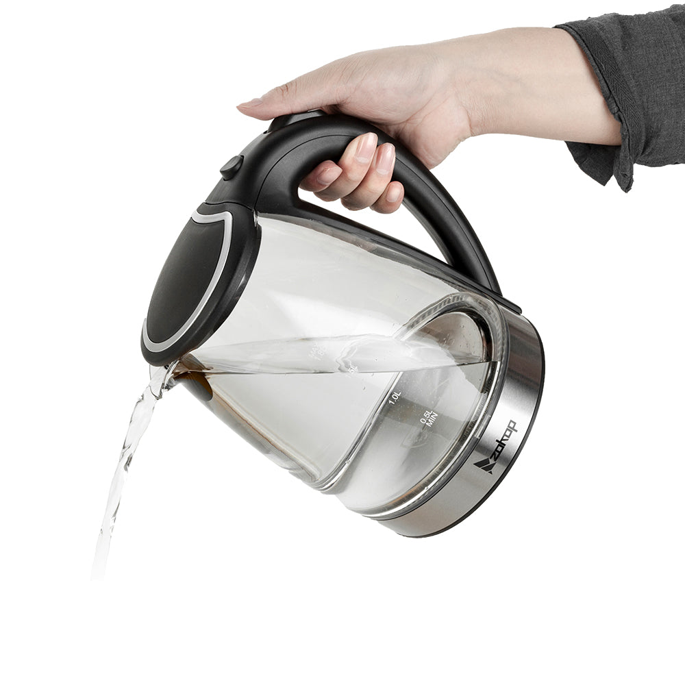 1.8L Electric Glass Kettle with Blue LED, Auto Shut-Off, 1500W