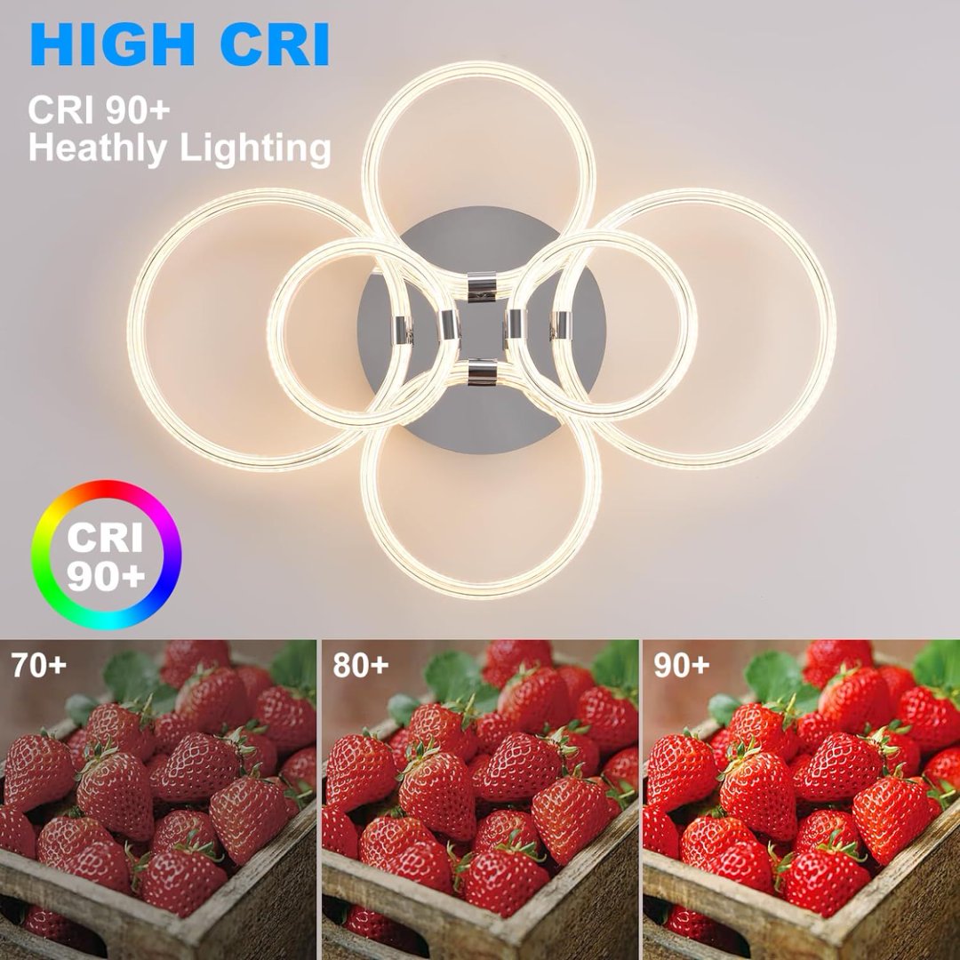 Modern LED Flush Mount Ceiling Light with Dimmable Remote Control, 6-Ring Acrylic Fixture for Bedroom Living Room Kitchen Office