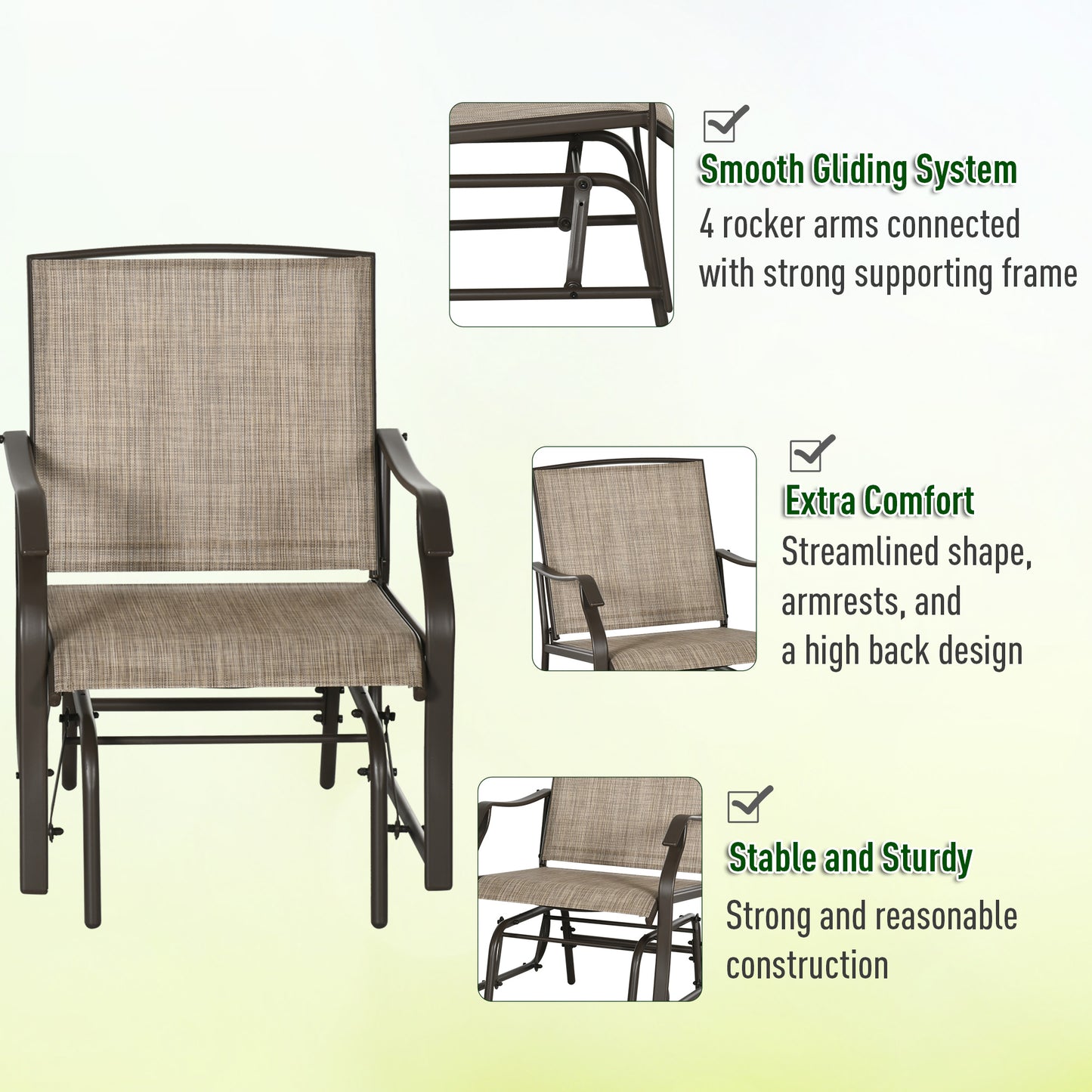 3-Piece Outdoor Glider Chair Set with Glass Table - Brown