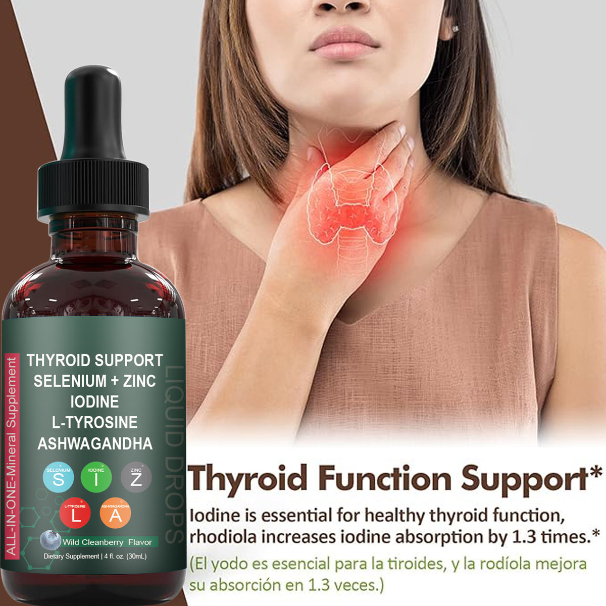 Thyroid Support Liquid Drops with Selenium, Zinc & Iodine, 30ml