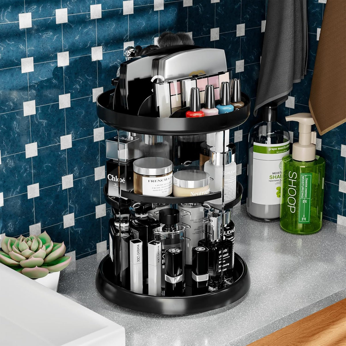 360 Rotating Makeup Organizer with Adjustable Shelves Clear Acrylic Vanity Storage