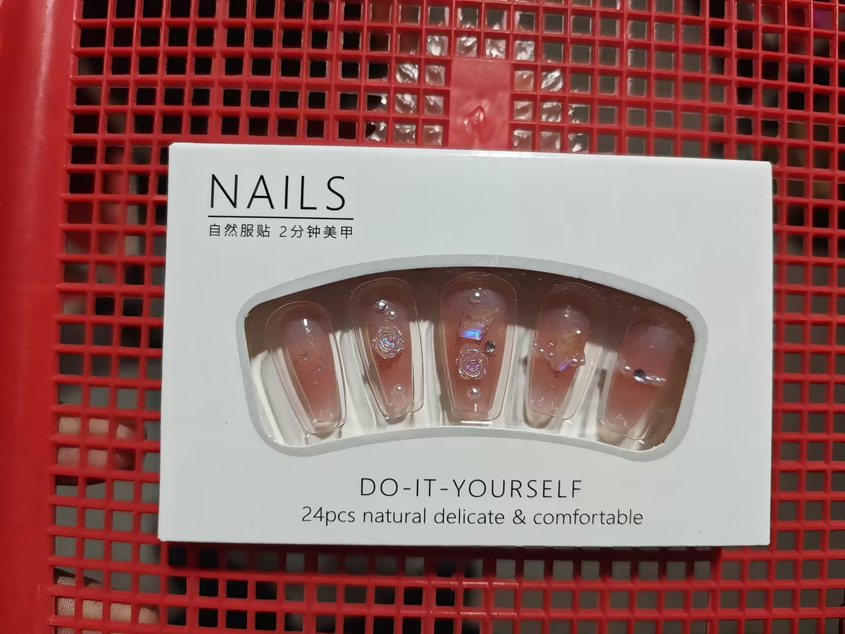 Detachable Fake Nail Stickers with Glue - Short Love & Cat's Paw Design