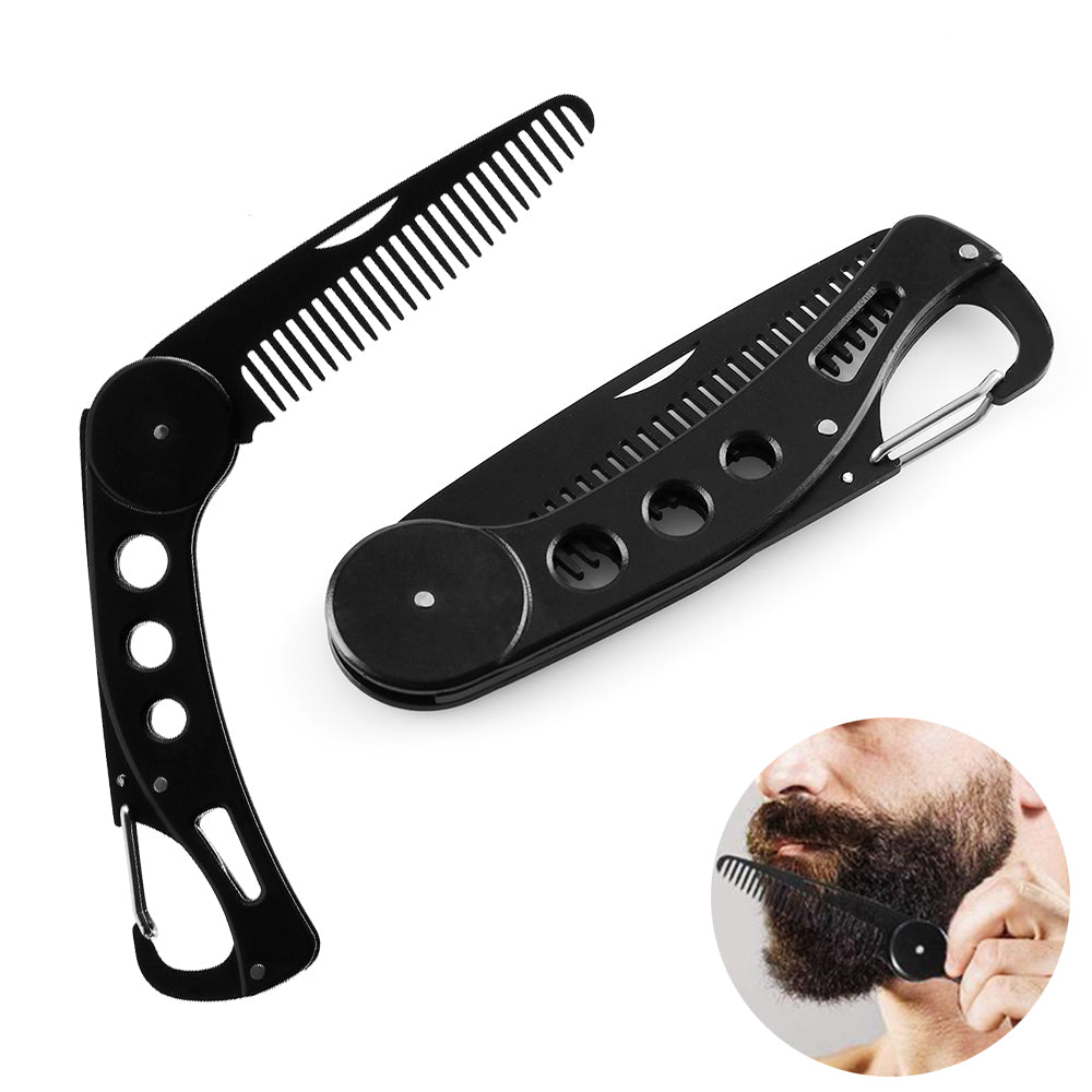 Stainless Steel Folding Beard Comb - Black