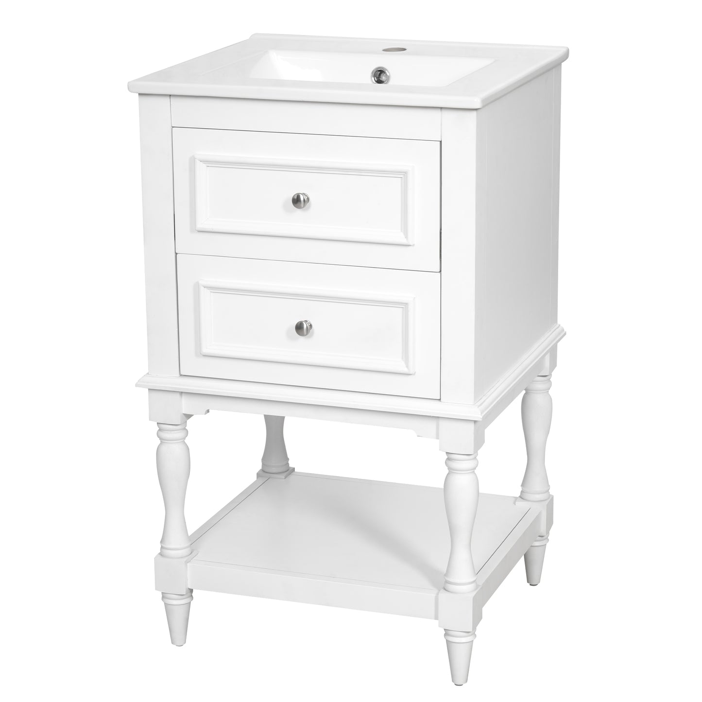 20'' White Bathroom Vanity with Ceramic Sink & Storage Cabinet