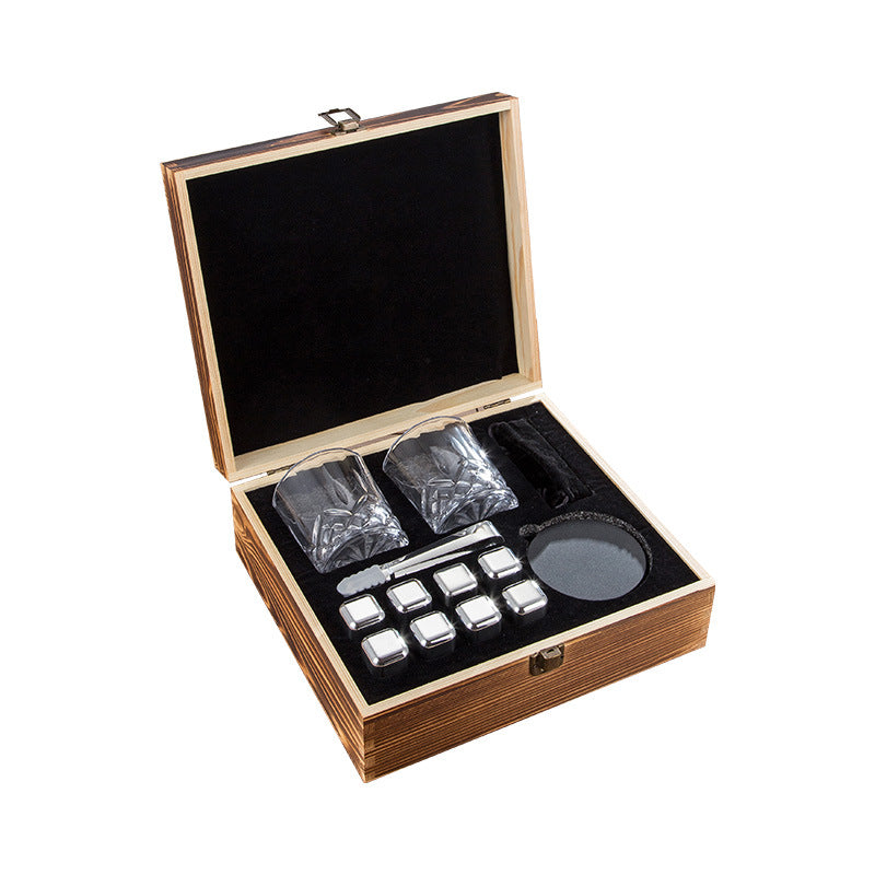 Stainless Steel Wooden Ice Cube Box Set with Cups and Accessories