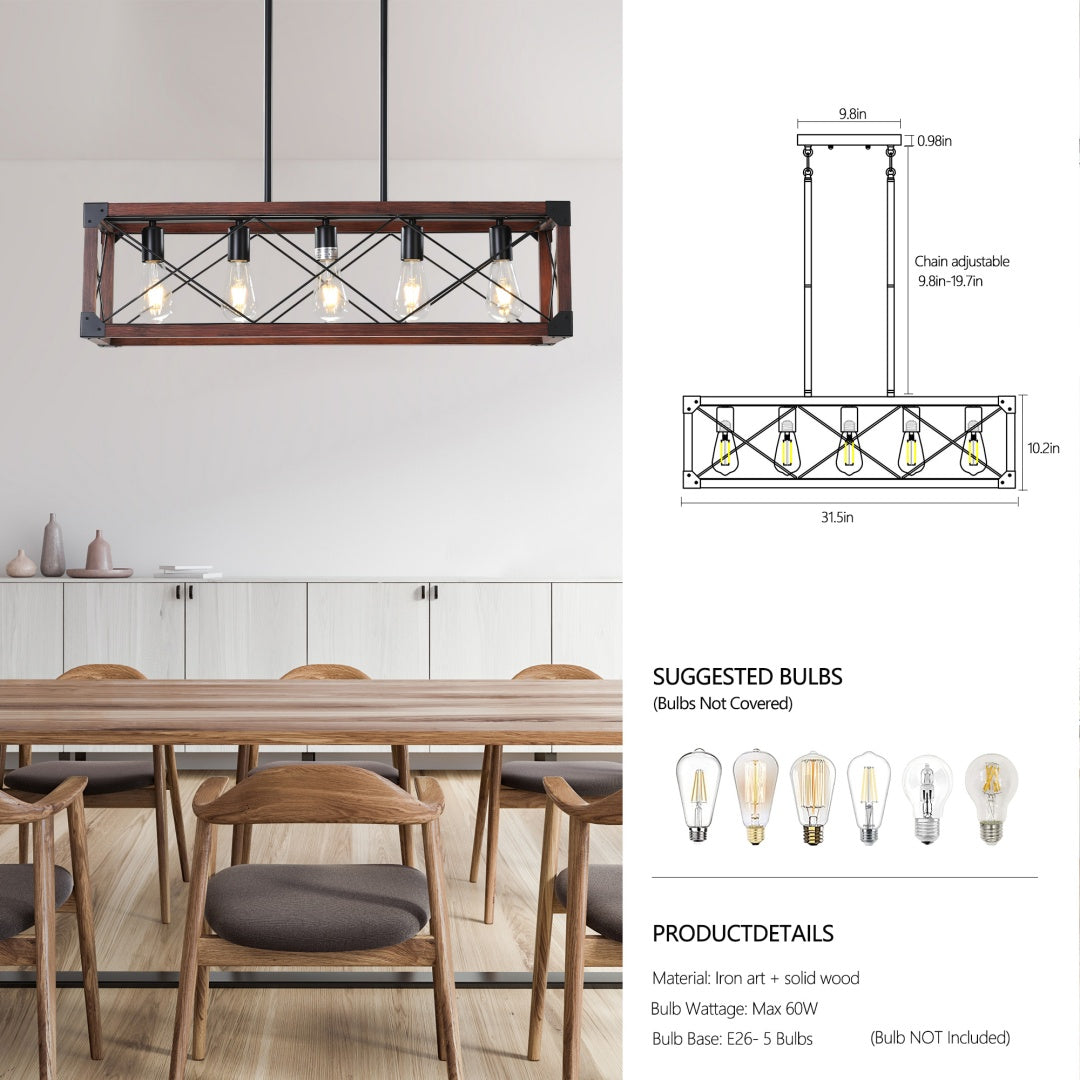 32-inch Redwood Industrial Farmhouse Pendant Light Chandelier