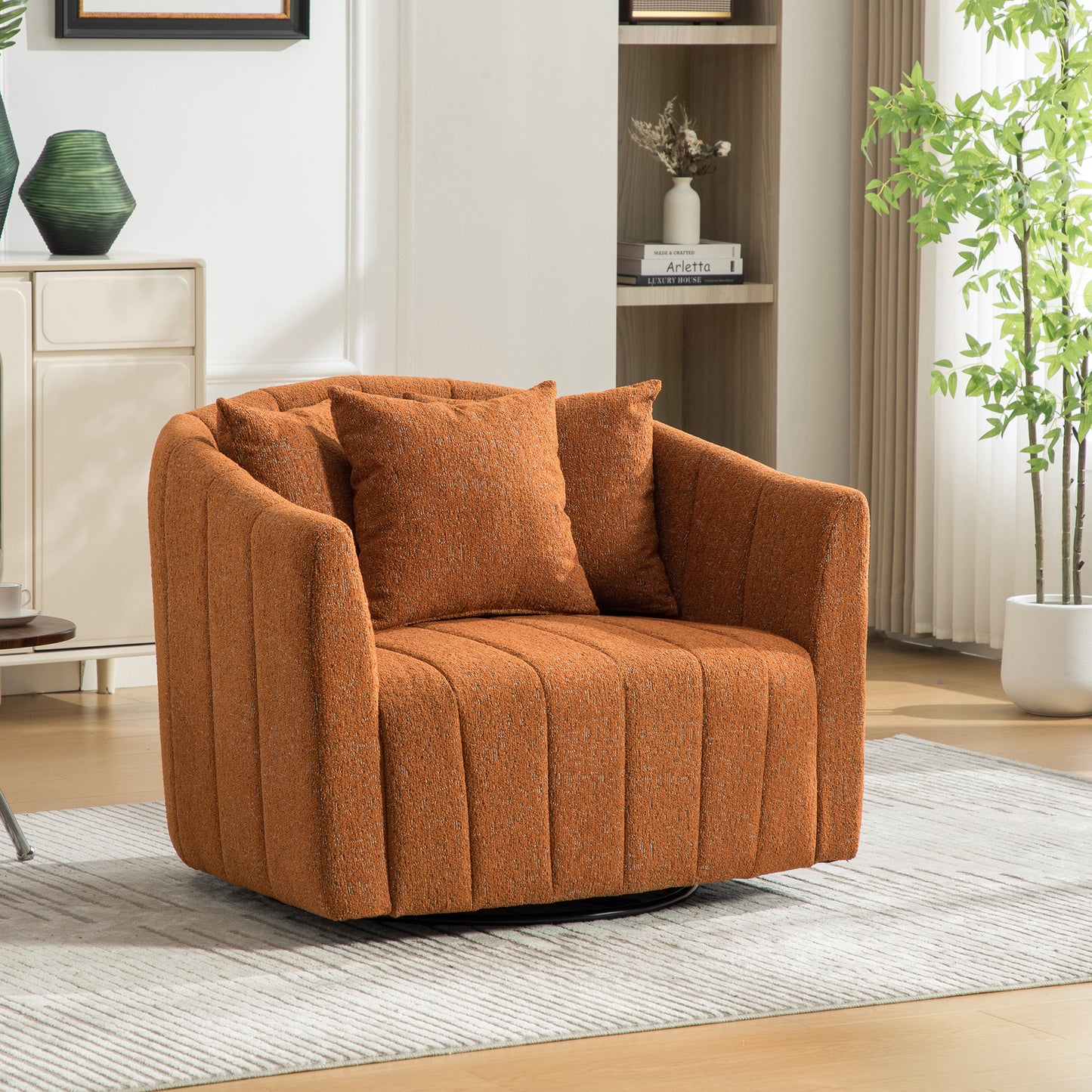 Oversized 39" Swivel Accent Barrel Chair with 3 Pillows - Orange