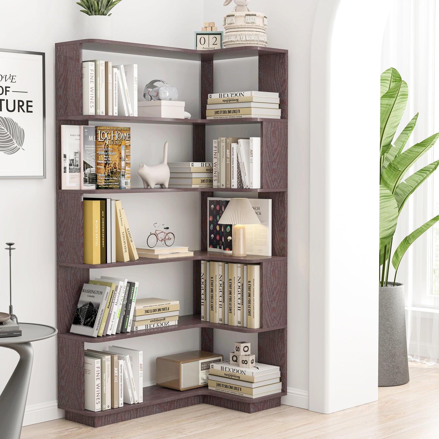 90cm 35.43in Extended Size Freestanding Corner Bookshelf For Living