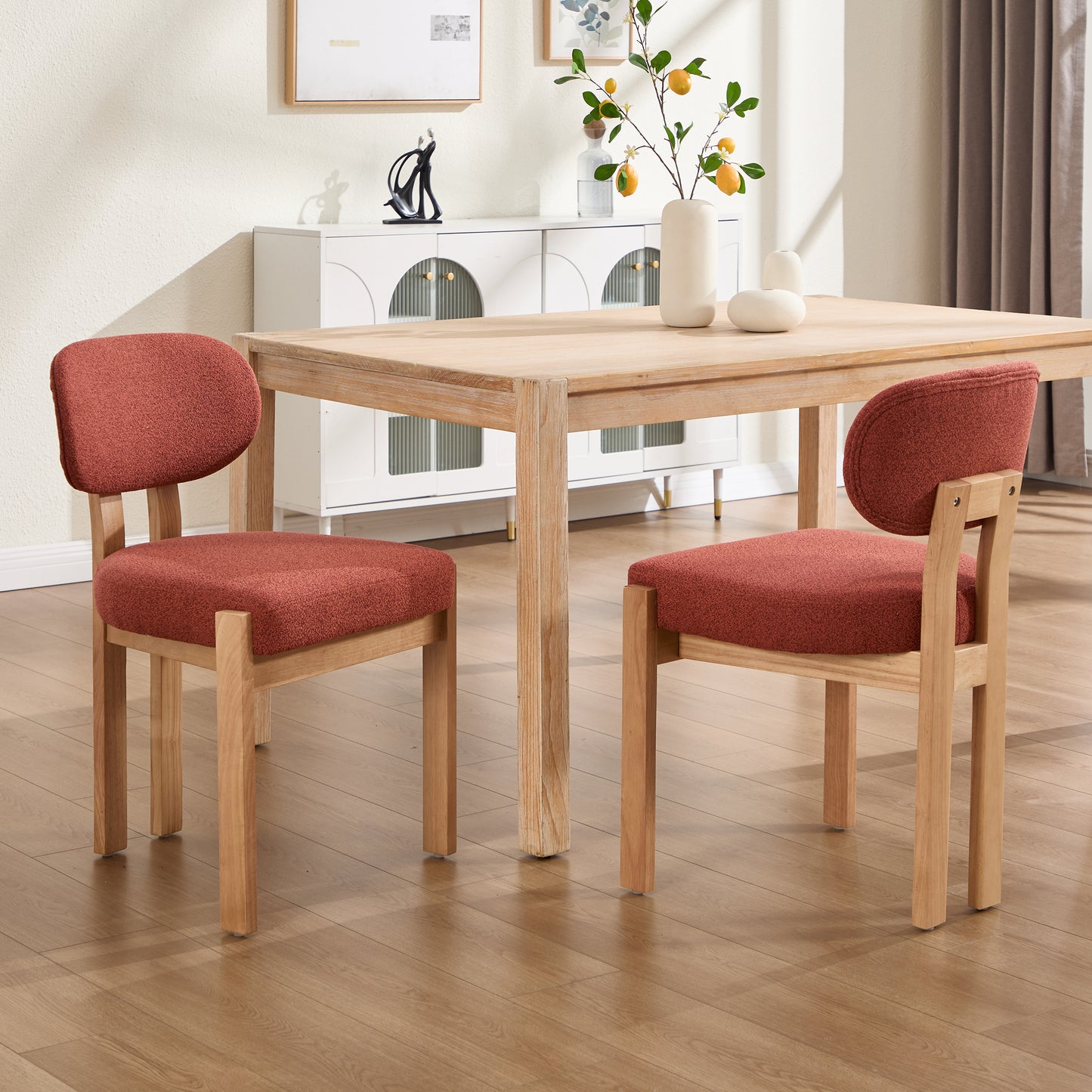 Set of 2 Modern Fabric Upholstered Dining Chairs - Dark Orange