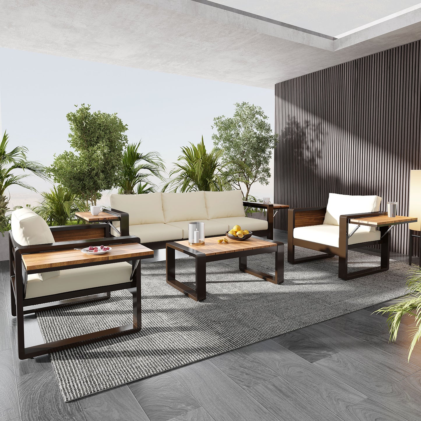 Large 4-Piece Aluminum Frame Outdoor Patio Furniture Set For 5