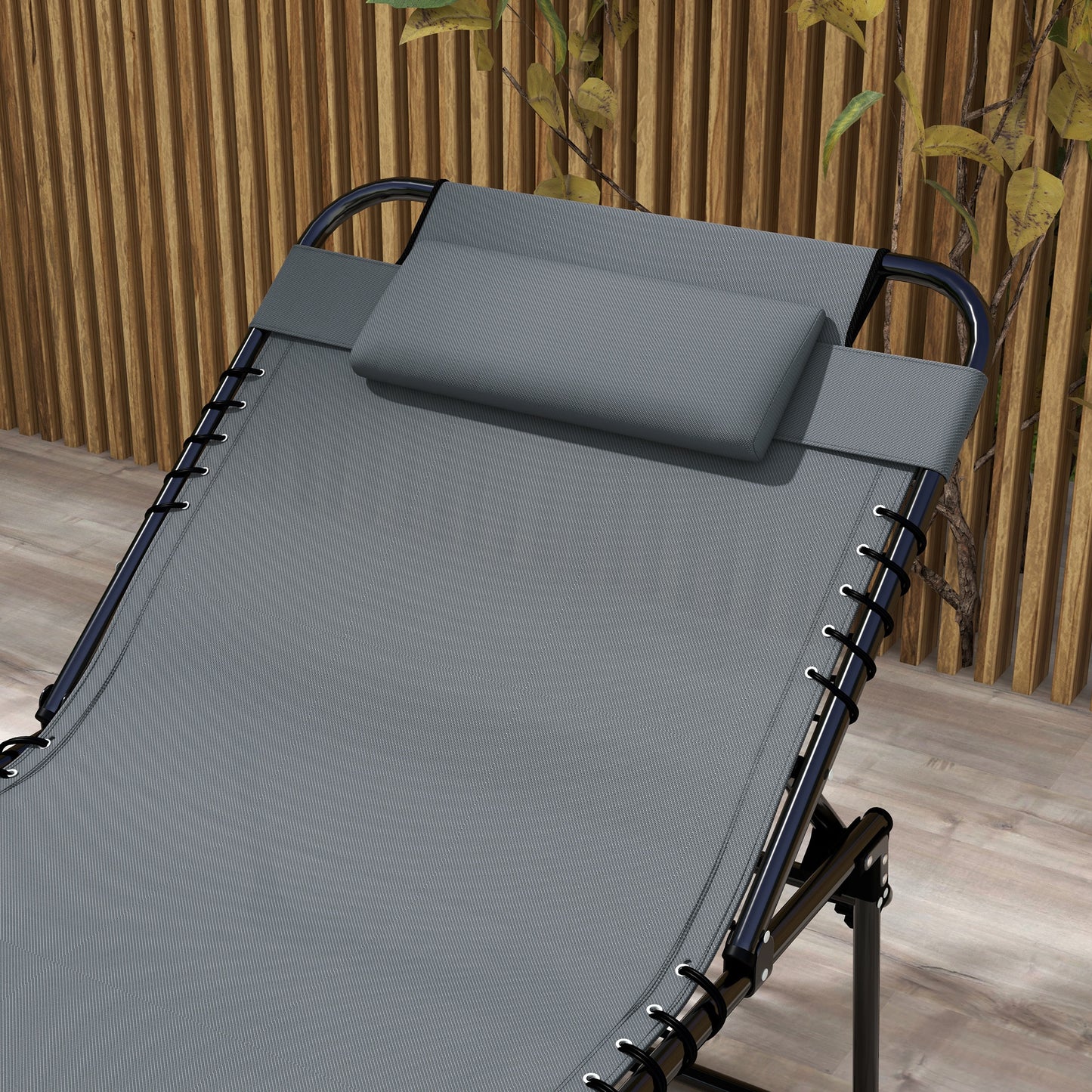 Folding Chaise Lounge Pool Chairs - 2-Piece Set with 5-Level Recline, Side Pocket, Gray