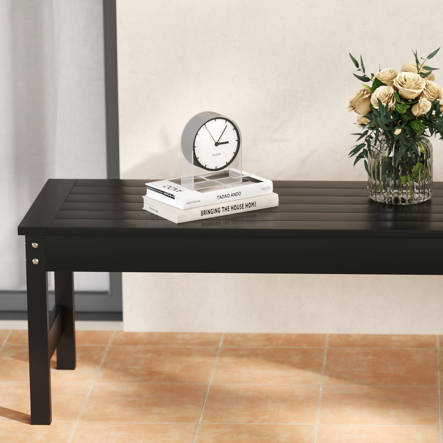 47" Backless Outdoor Bench - HDPE All-Weather Patio Seat - Black