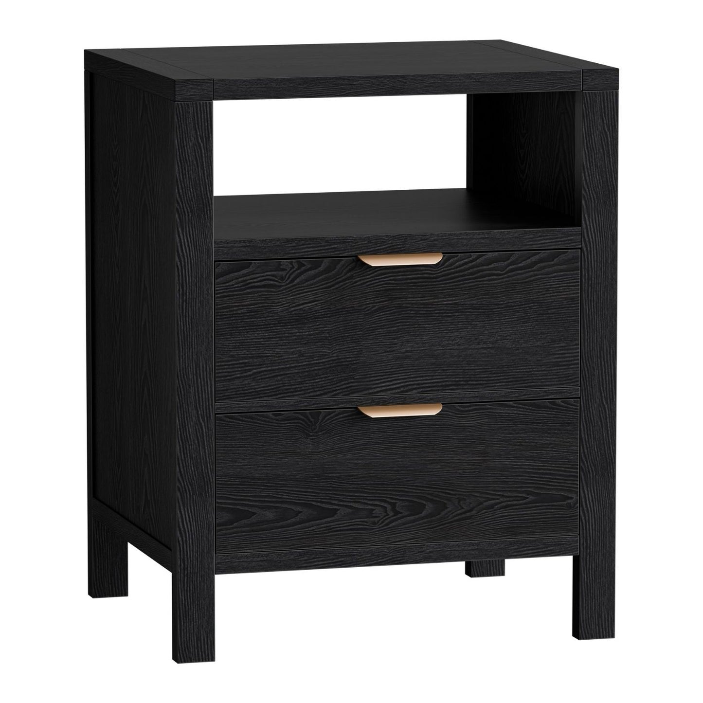 Nightstand with 2 Drawers and Open Shelf - Space-Saving Organizer