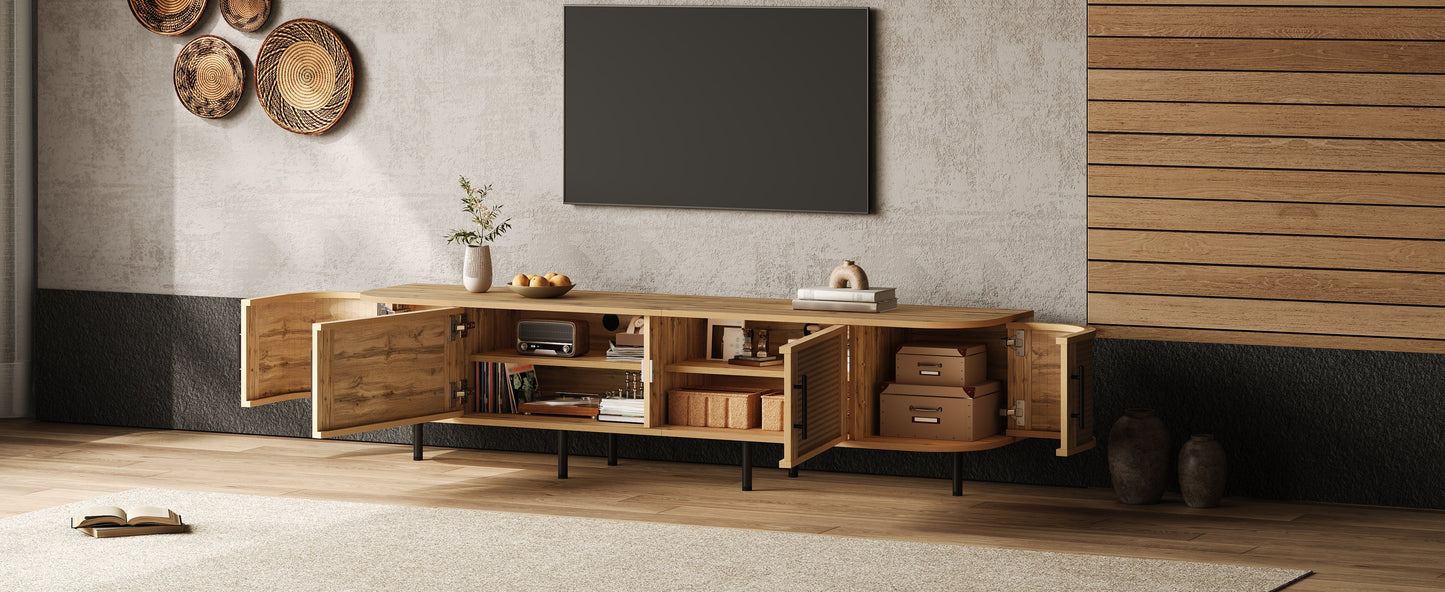70-Inch Modern TV Stand with Rattan Doors for 80-Inch TVs