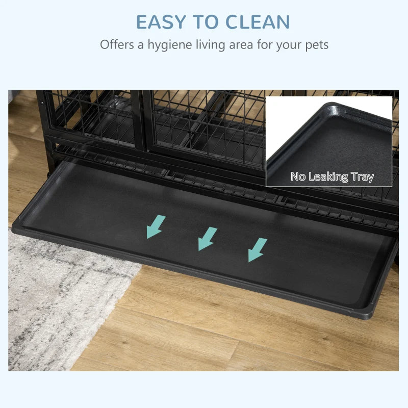 Heavy Duty Dog Crate with Removable Tray & Lockable Wheels - Medium & Large Pets, Black