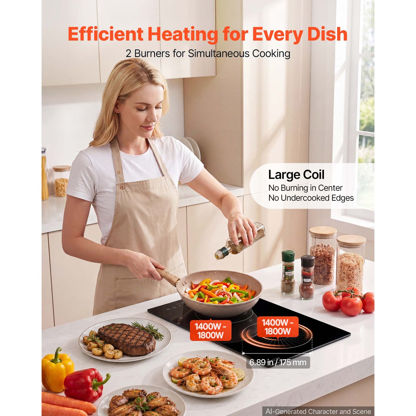 12-Inch 2 Burner Induction Cooktop with LED Touch Screen & Child Lock