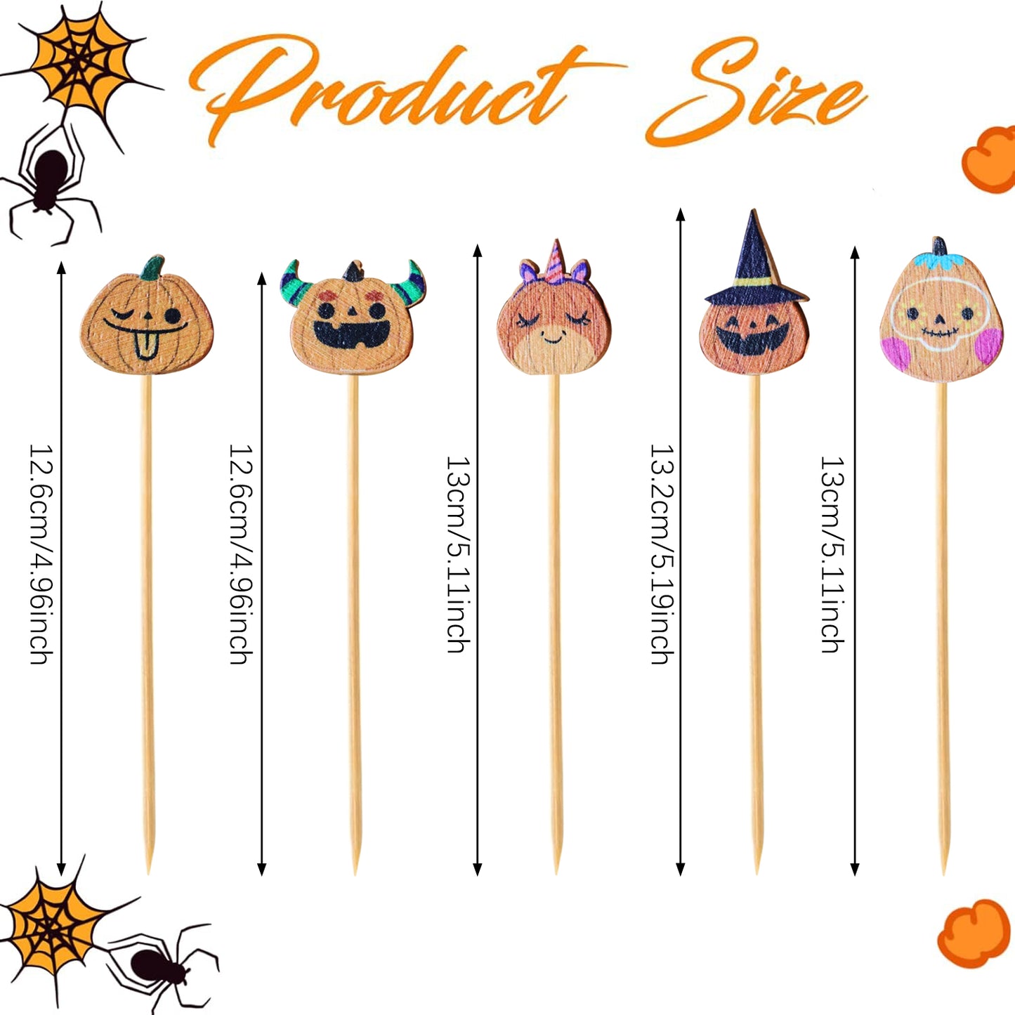 Halloween Cocktail Picks - 100 Bamboo Pumpkin Toothpicks