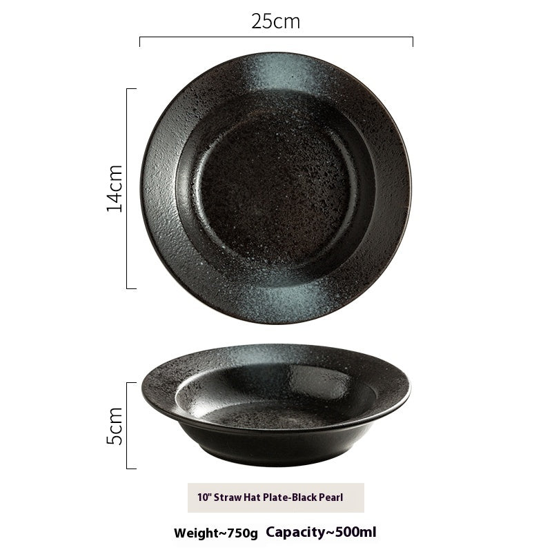 Ceramic Flat Plate with Straw Hat Design - Household Dinnerware Set